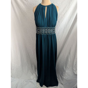 R&M Collection Dark Green Sleeveless Chiffon‎ Gown Women's 12 Empire Waist EUC